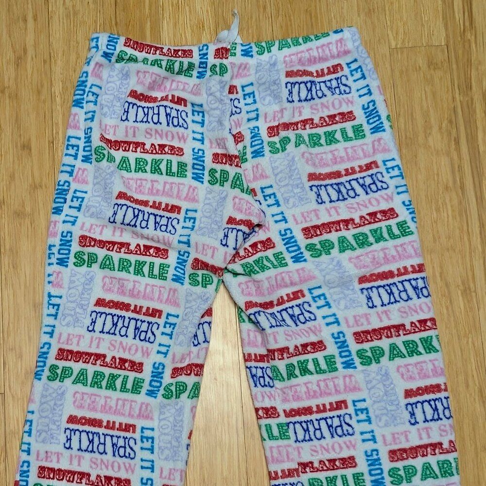 Faded Glory Fuzzy Sparkles Let It Snow Pajama Pants Size XL - Picture 3 of 5